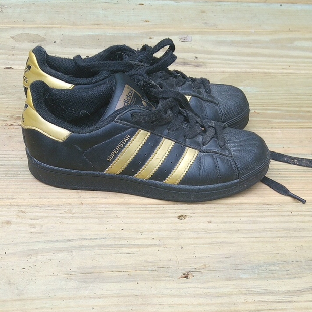 Adidas Superstar Black with Gold Stripes Sneakers